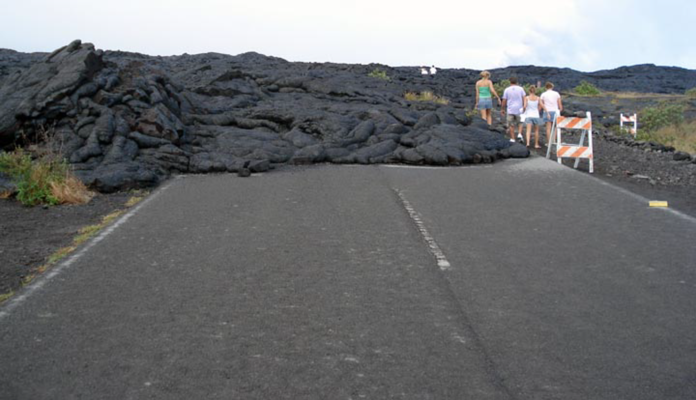 Lava flow over road in Hawaii