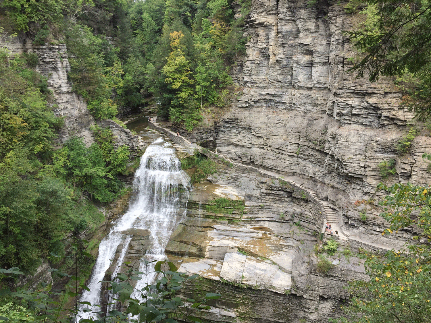 Lucifer Falls at Robert H. Treman State Park, Ithaca, New York (note people for scale). The sequence of rocks shown in this photograph (Devonian Sonyea Group) may represent about 1,000,000 years of geological time.