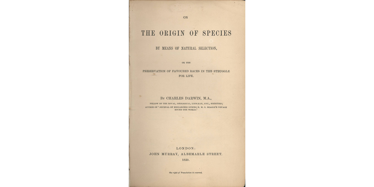 Title page of the first edition (1859) of Darwin's On the Origin of Species.