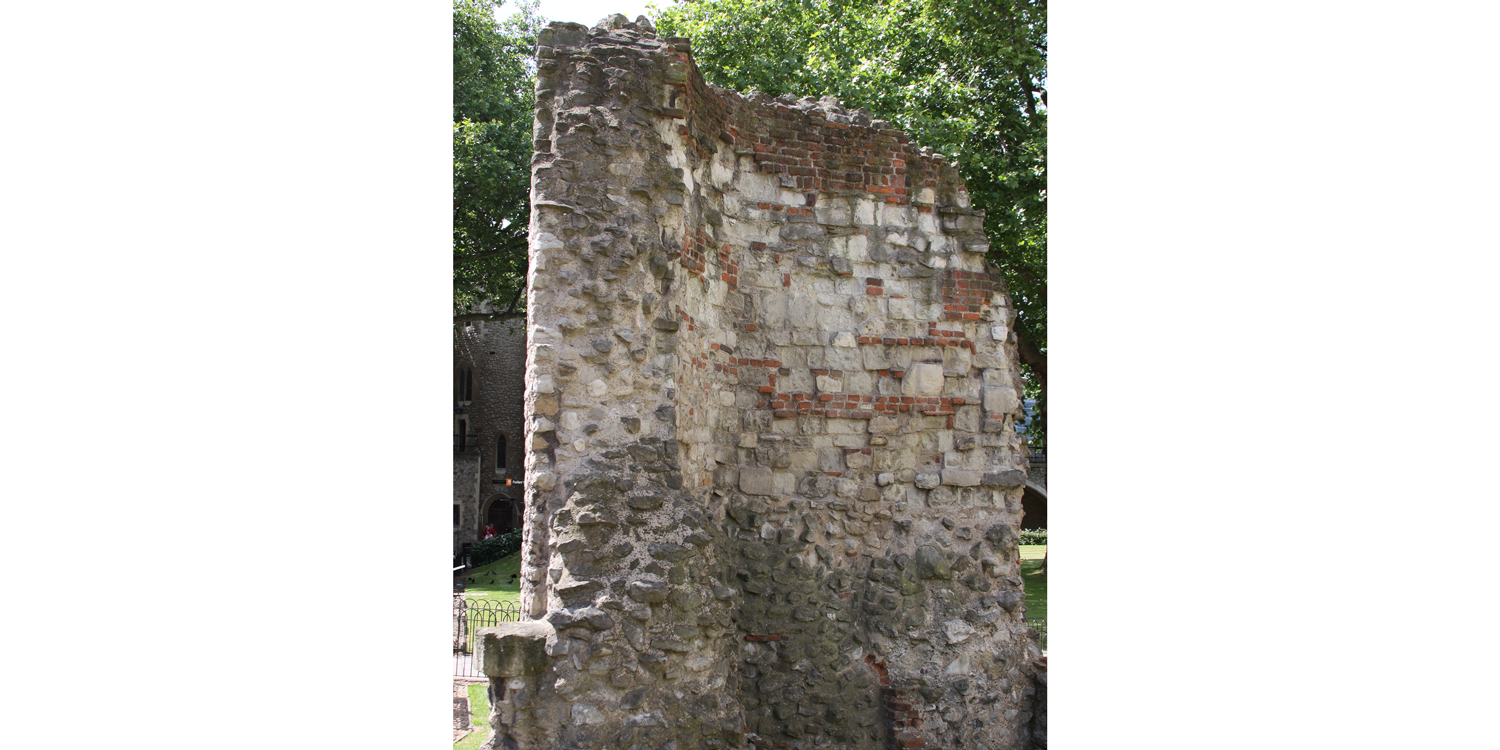 Photograph of a portion of a Roman wall at the present location of the Tower of London.