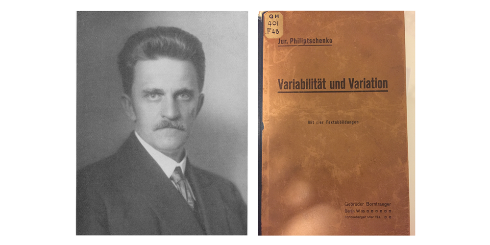 Photograph of Filipchenko and the front cover of his work Variabilitat und Variation