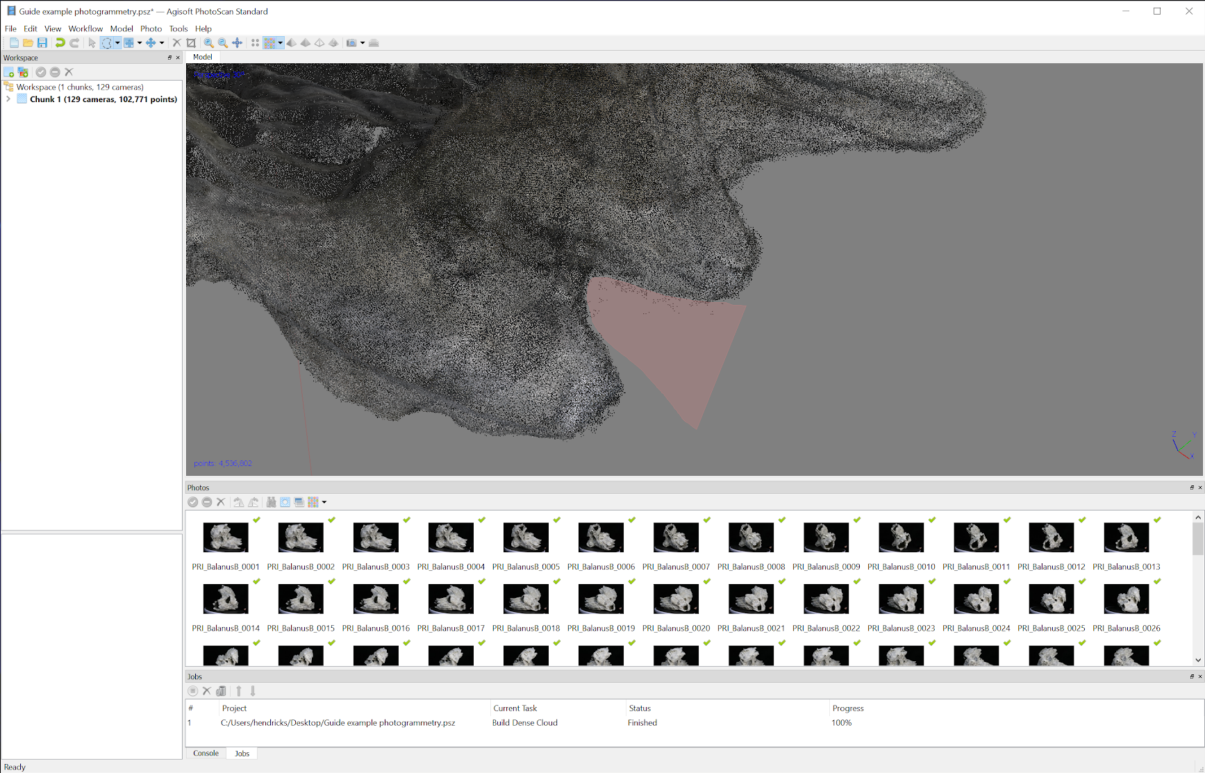 Additional screenshot showing how to select dense cloud points that should be deleted.