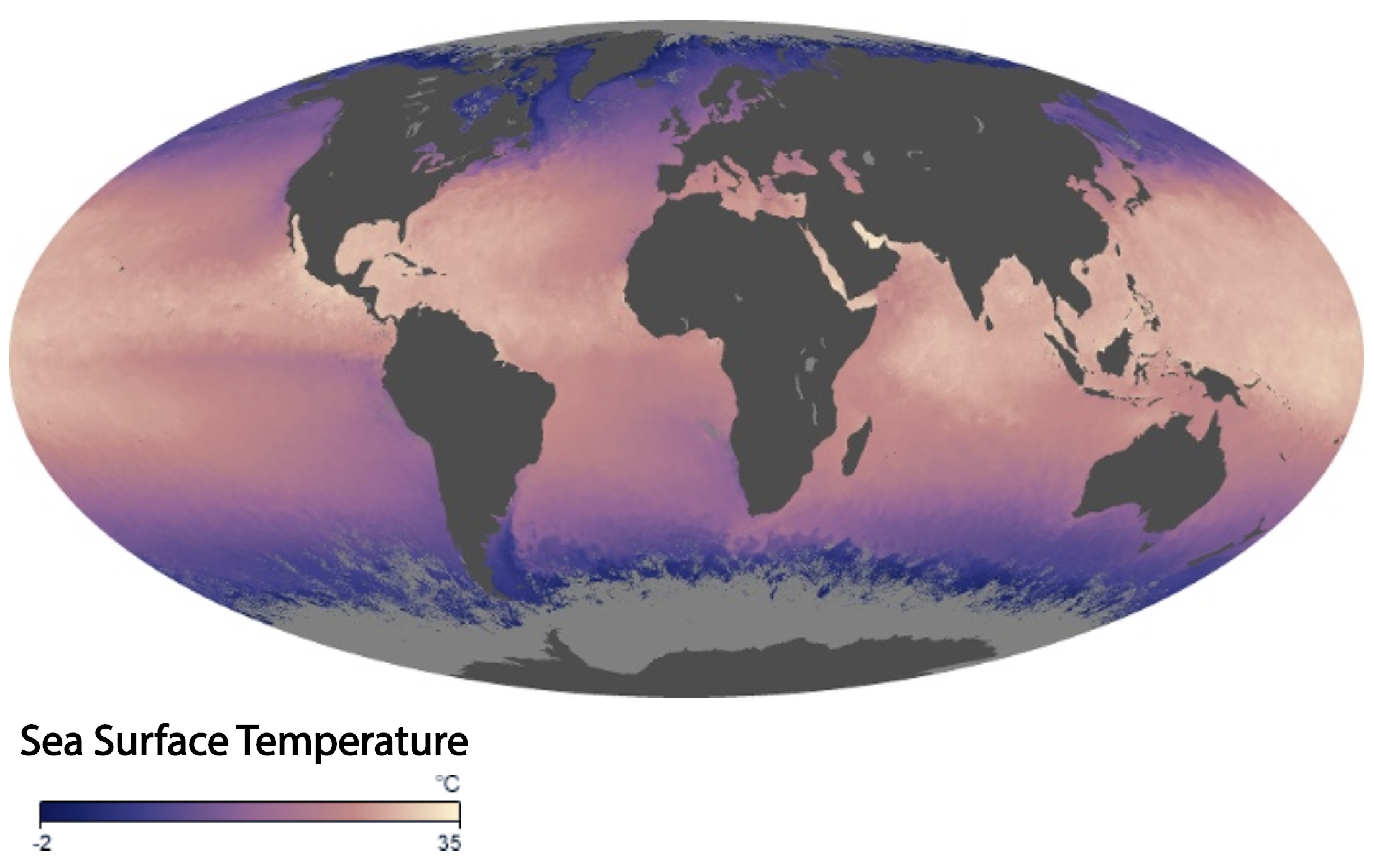 Map showing global sea surface temperature during September 2019.