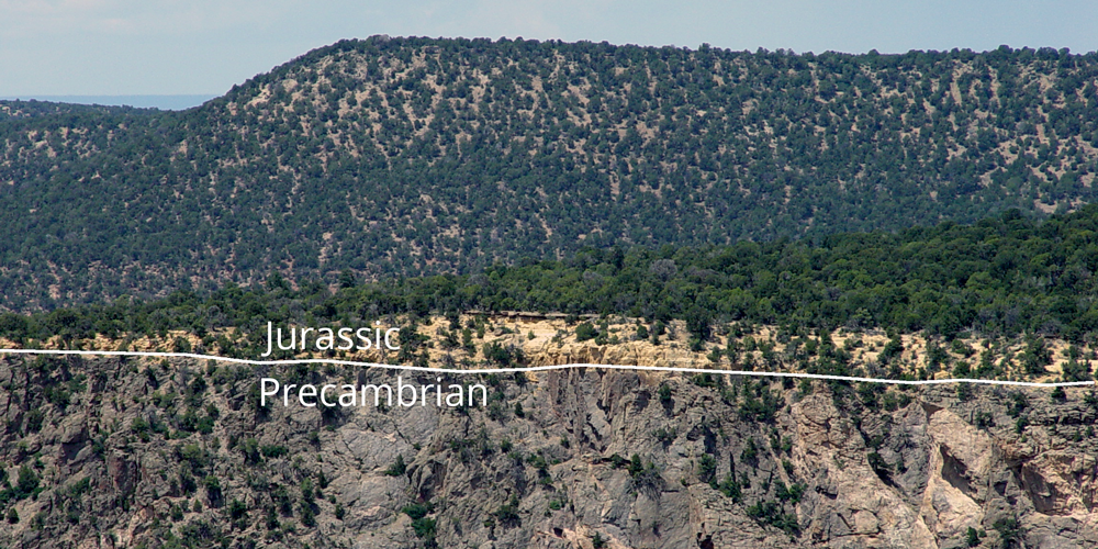 This photograph shows the Great Unconformity at Black Canyon of the Gunnison National Park. 