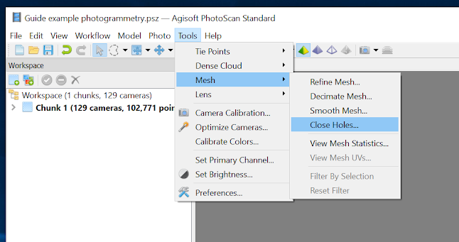 Screenshot of mesh options available under the "Tools" dropdown menu.