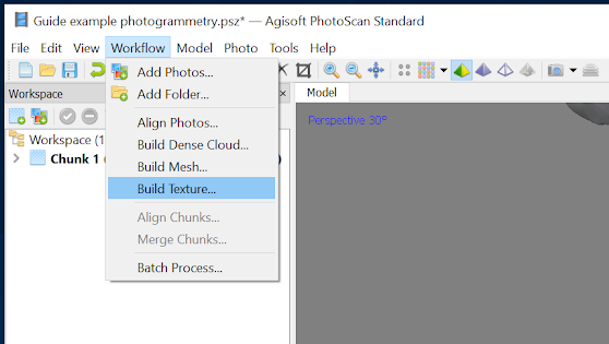 Screenshot of "Build Texture" option under the "Workflow" dropdown menu.