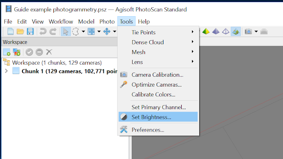 Screenshot of the brightness adjustment tool available under the "Tools" dropdown menu.