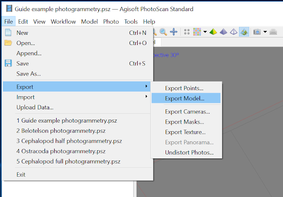 Screenshot of exporting options available under the "File" dropdown menu.