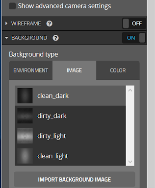 Screenshot of the background type options available in Sketchfab.