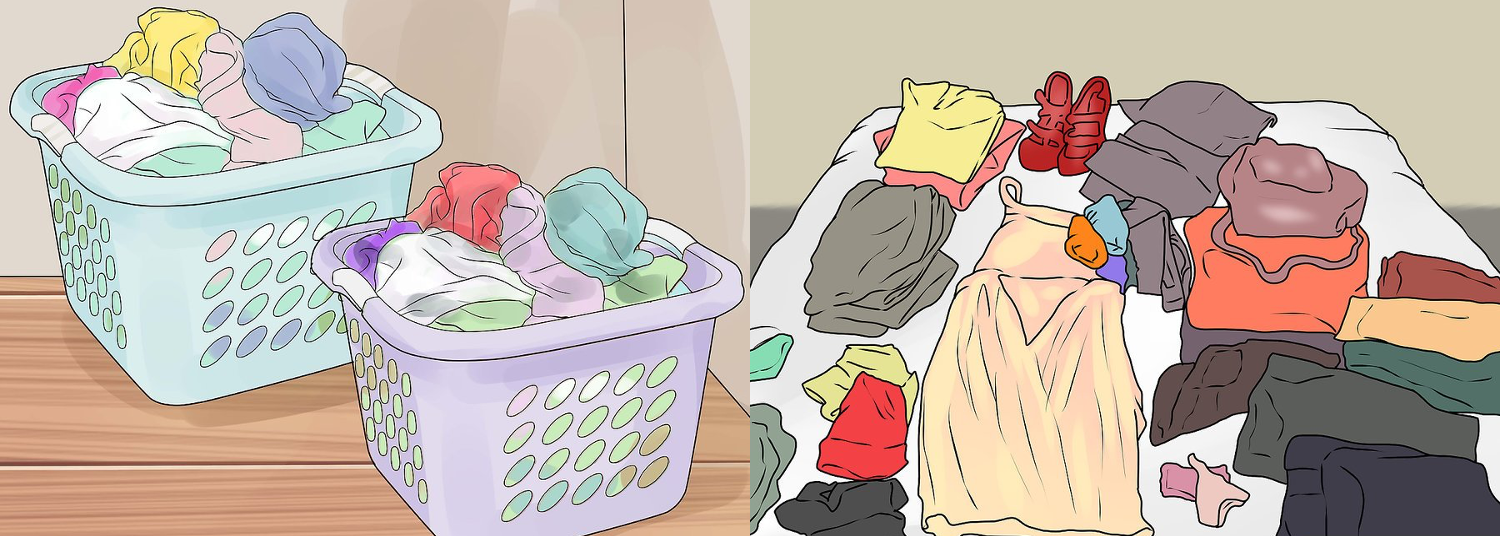 Cartoon of laundry that needs to be folded.